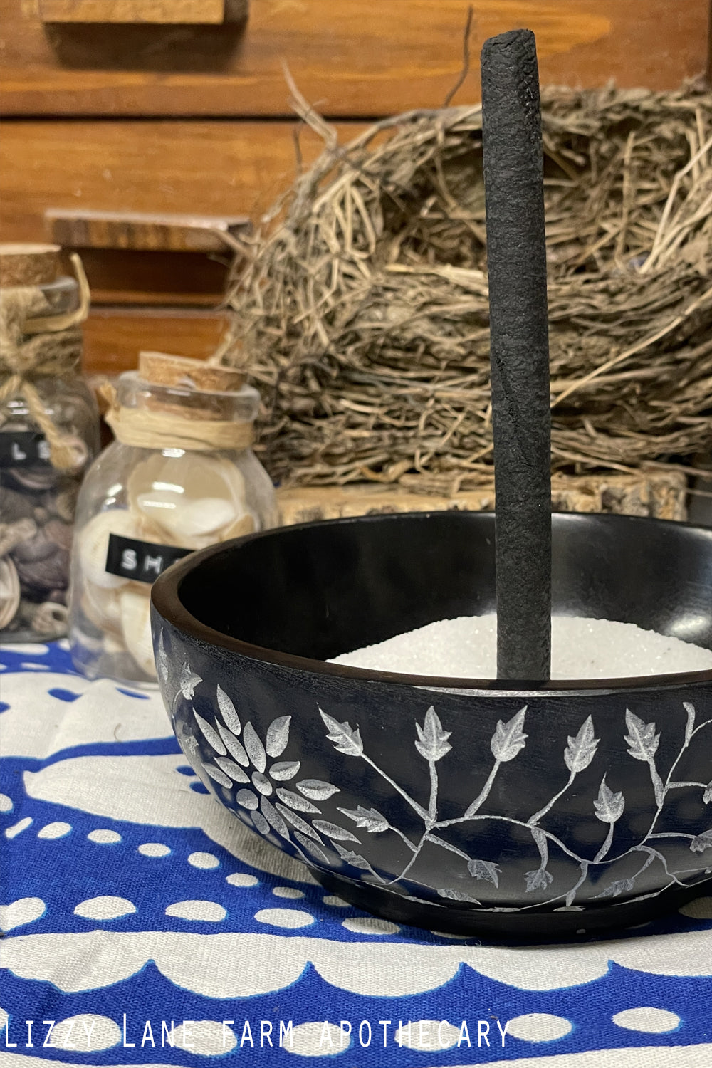 Floral Carved Soapstone Bowl- Smudge Bowl, Incense Burner