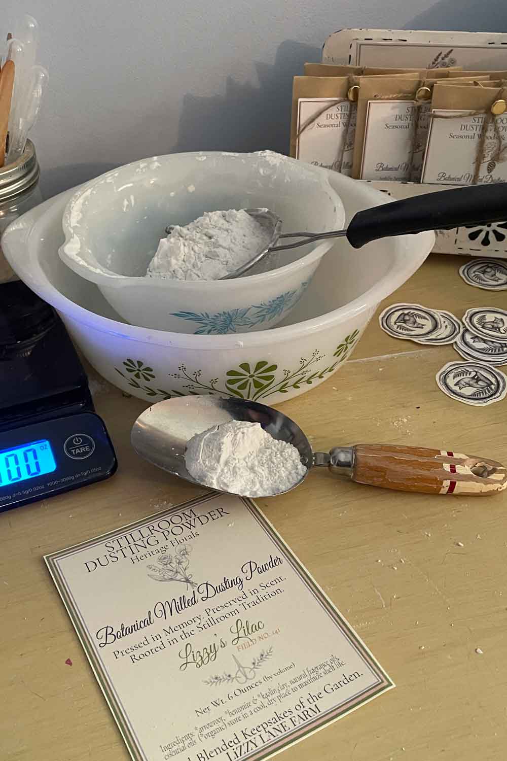 Hand-blended dusting powder with herbal and clay ingredients — made in small batches in the stillroom.