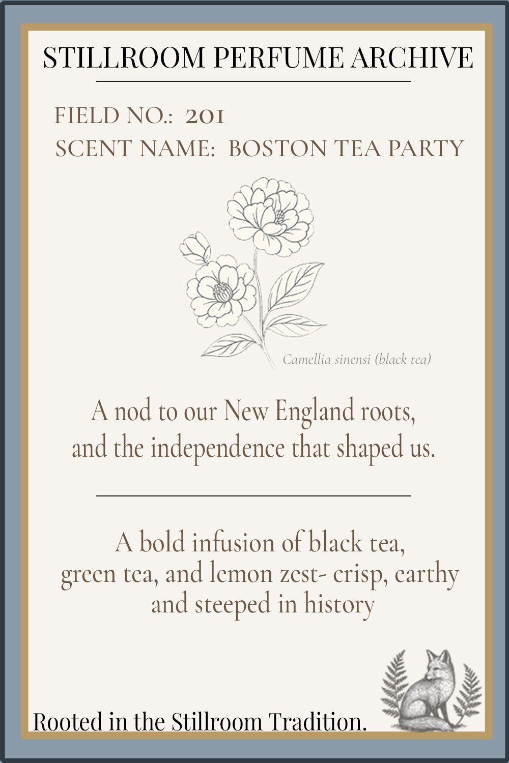 Field No. 201 — Boston Tea Party | Black & Green Tea Perfume Oil | Stillroom Perfume Archive