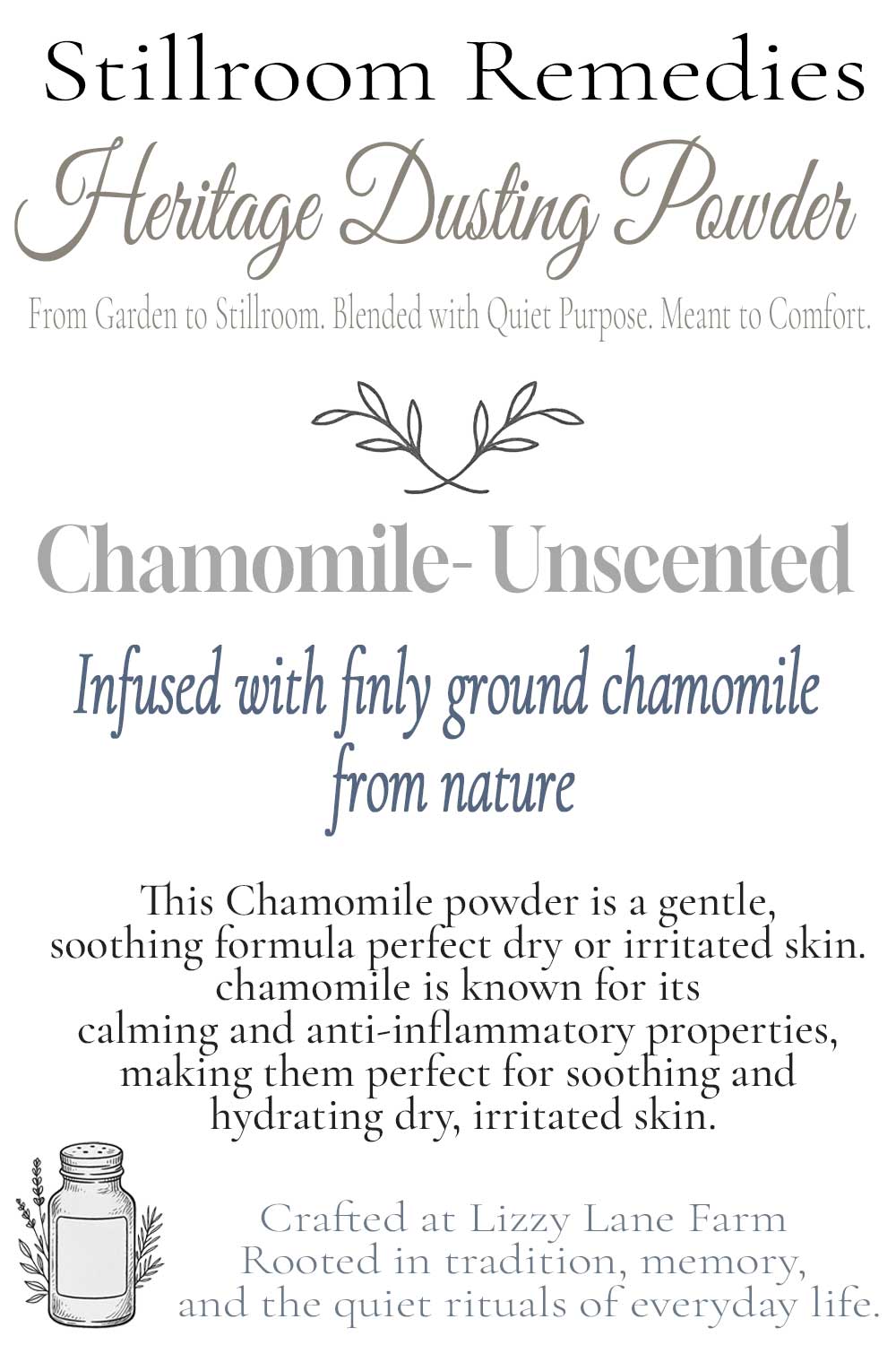 hover product card for herbal chamomile heritage dusting powder.