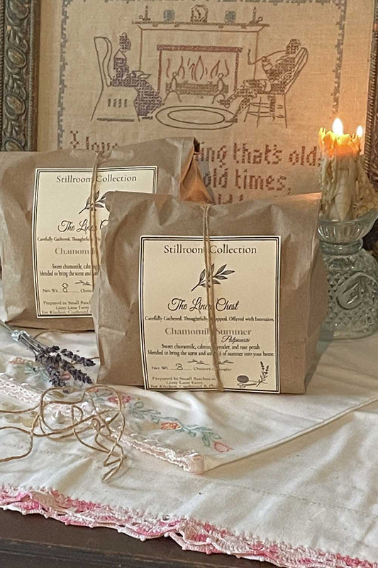 Chamomile summer potpourri in the apothecary packaging.