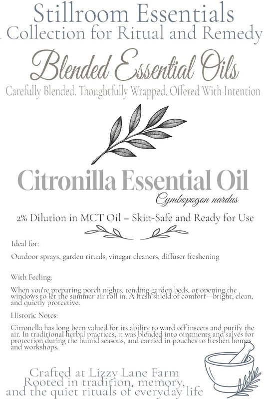 Citronella Essential Oil – 2% Pre-Diluted in MCT | Outdoor Botanical Oil for Garden, Porch, and Cleaning Rituals