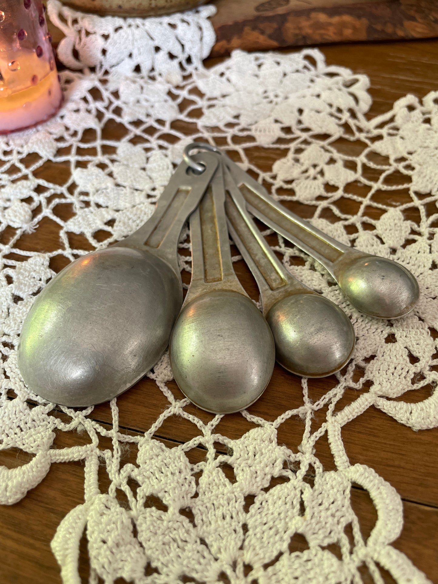 Vintage US Standard Aluminum Measuring 4 Pc Set Spoons Farmhouse Kitchen Decor