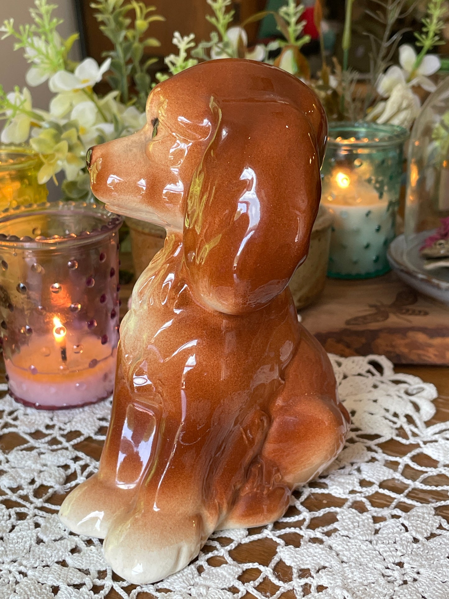 Vintage Spaniel Dog Figurine| Large Porcelain Dog Figurine