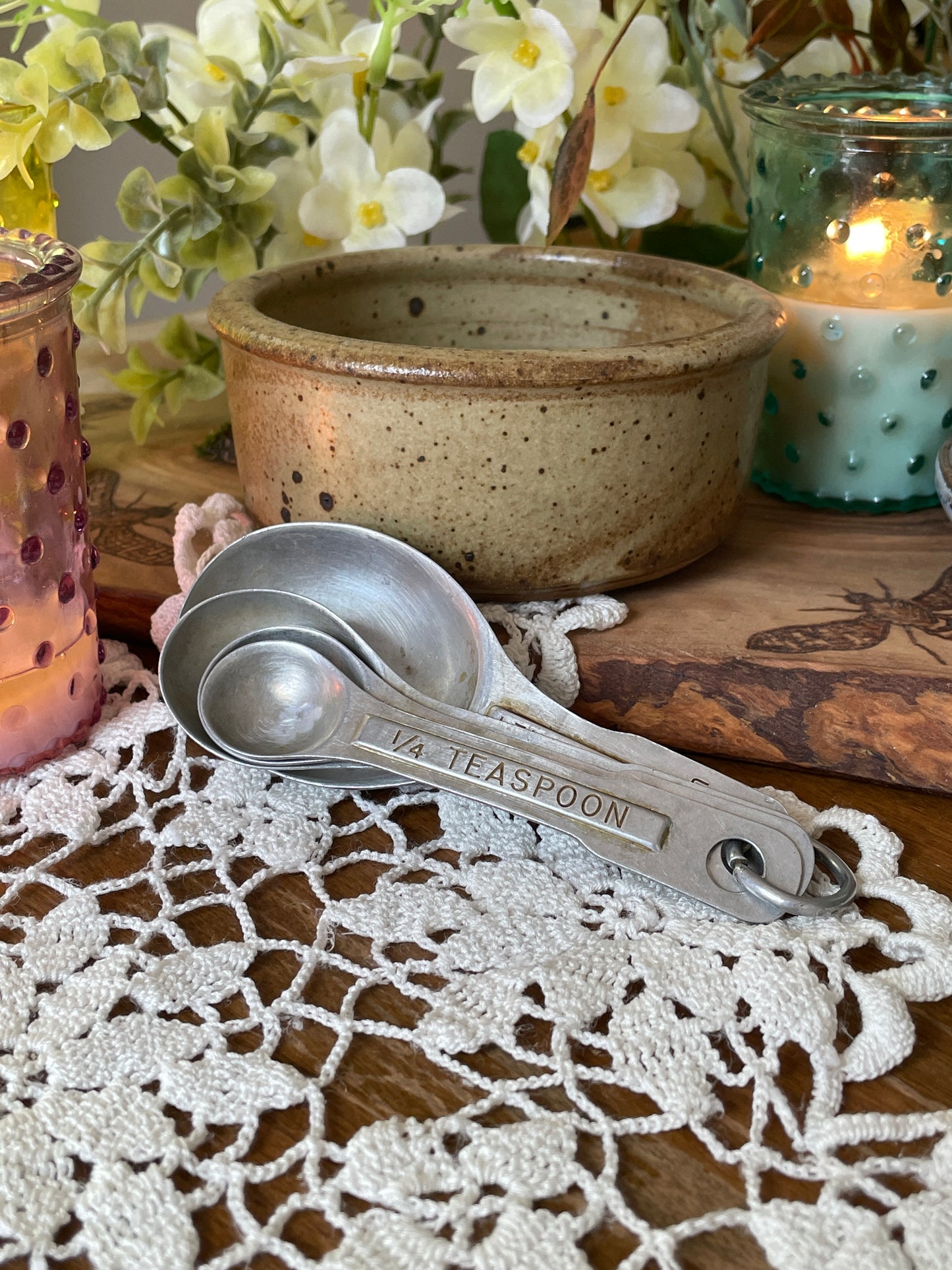 Vintage US Standard Aluminum Measuring 4 Pc Set Spoons Farmhouse Kitchen Decor