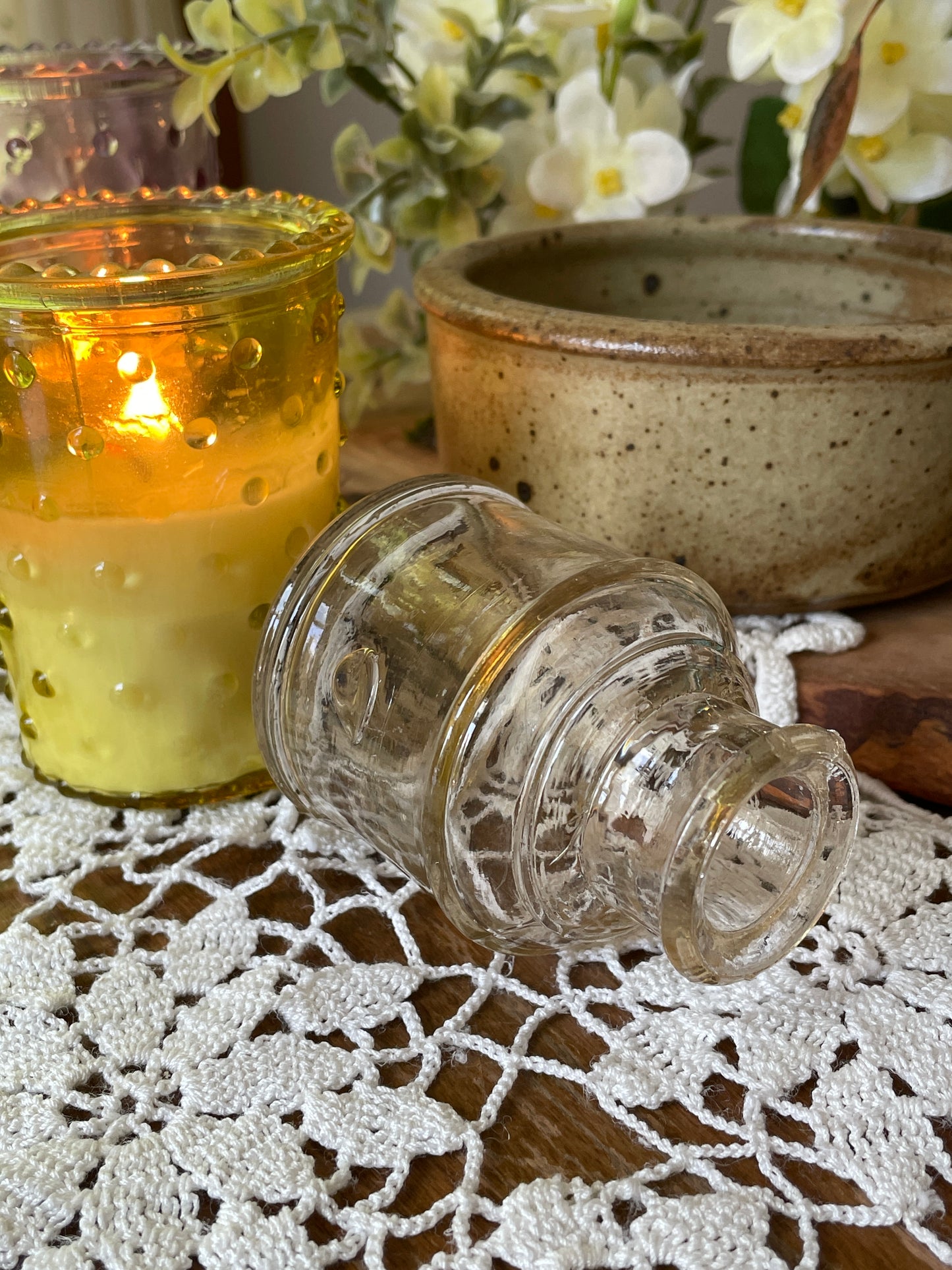 Victorian Clear Glass Ink Bottle, ribbed with pen rest, old ink well, calligraphyVictorian Clear Glass Ink Bottle, ribbed with pen rest, old ink well, calligraphy