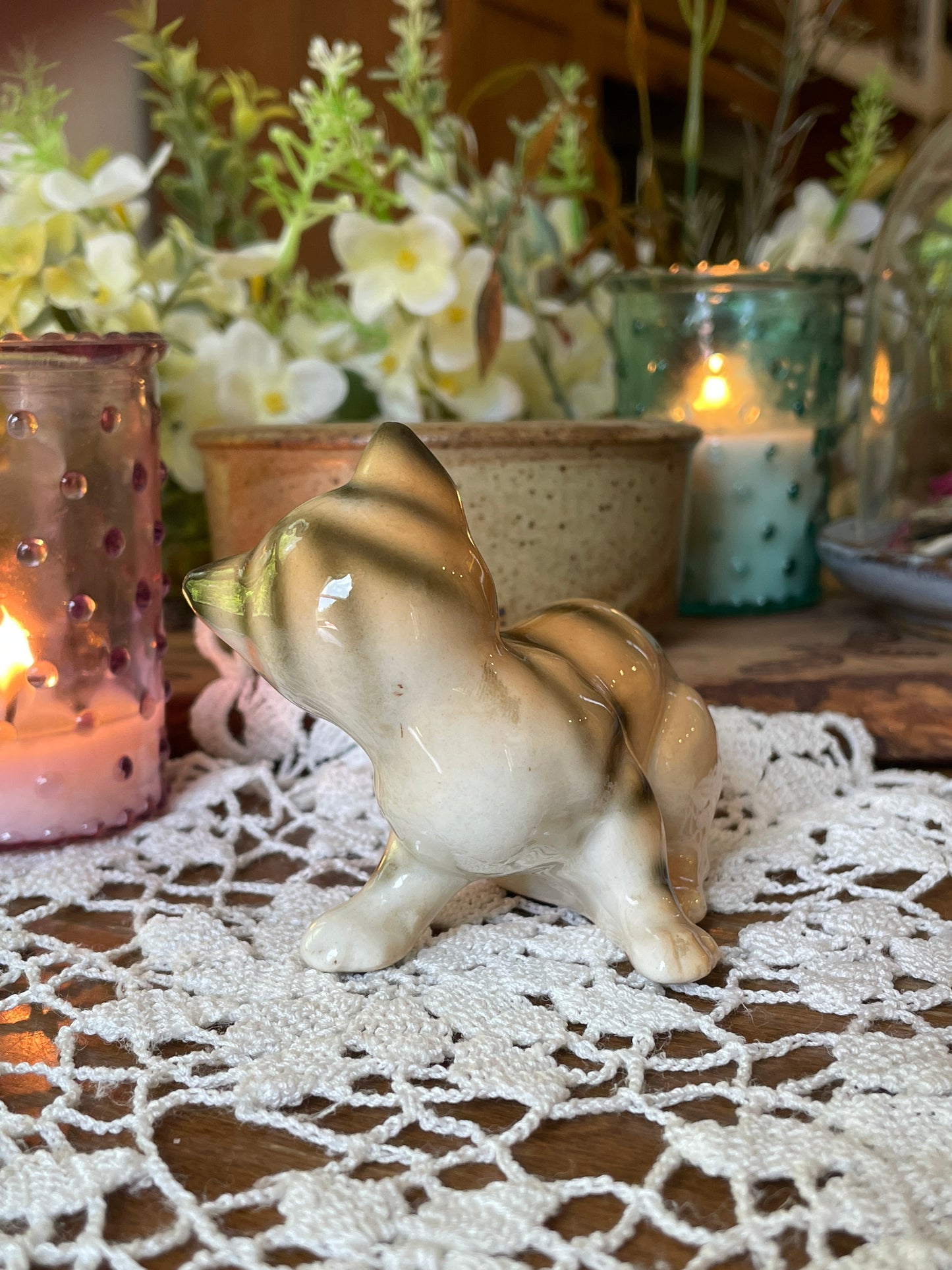 Vintage Japan Porcelain Tabby Cat | Occupied Japan Figurine