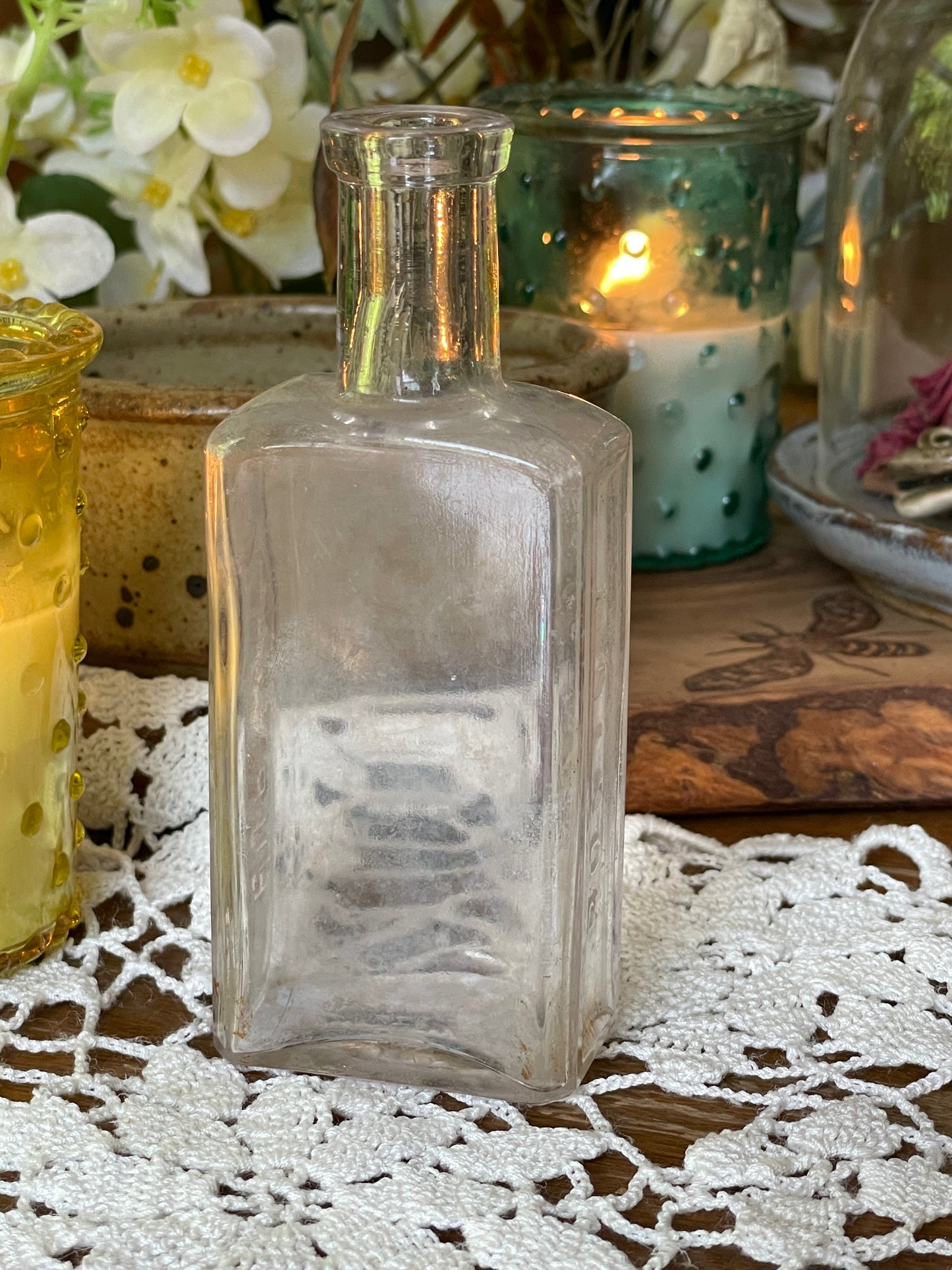 Vintage Square Glass Bottle-Burnett, Boston, Cork Top Bottle