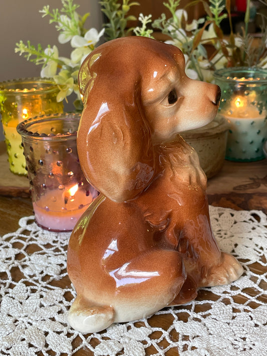 Vintage Spaniel Dog Figurine| Large Porcelain Dog Figurine