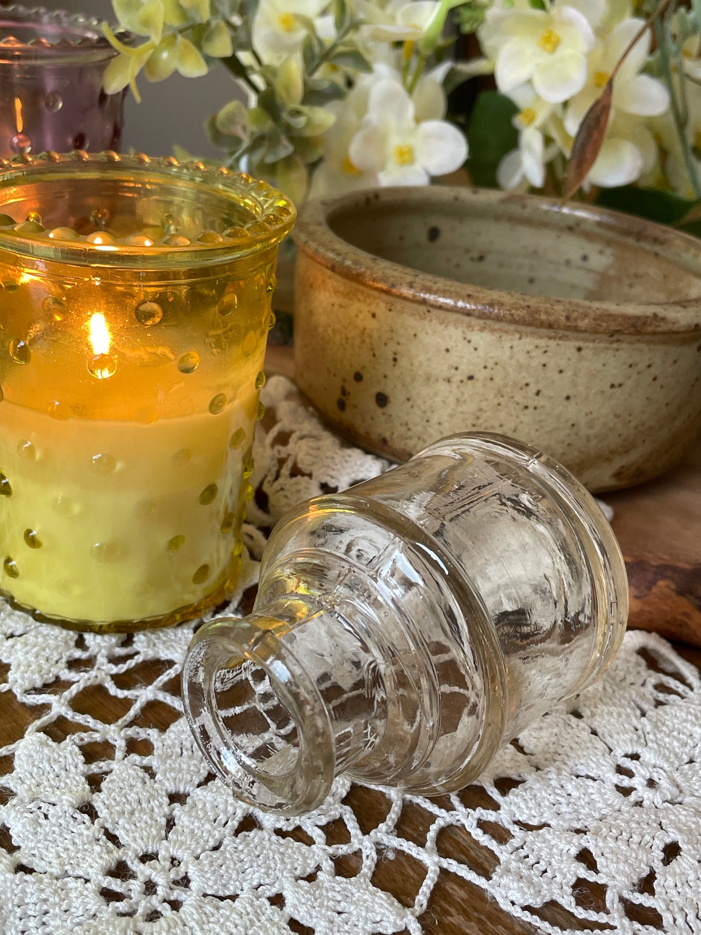 Victorian Clear Glass Ink Bottle, ribbed with pen rest, old ink well, calligraphy