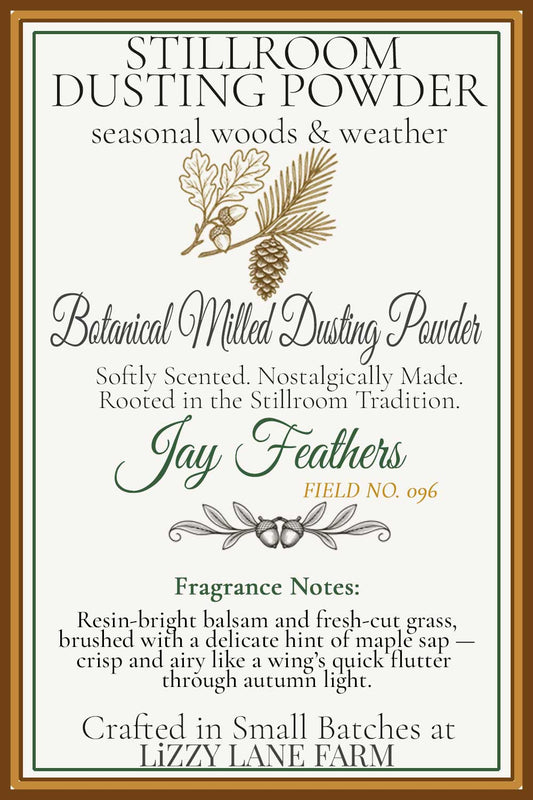 hover card information jay feathers botanical dusting powder. scent description
