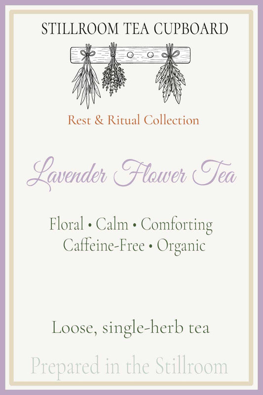 hover card for lavender flower tea. loose lavender buds for tea