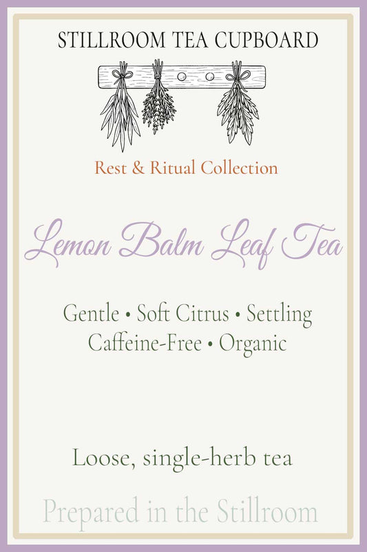 hover card, lemon balm leaf tea part of the rest and ritual collection. organic loose leaf tea