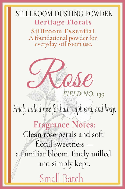 rose dusting powder information card