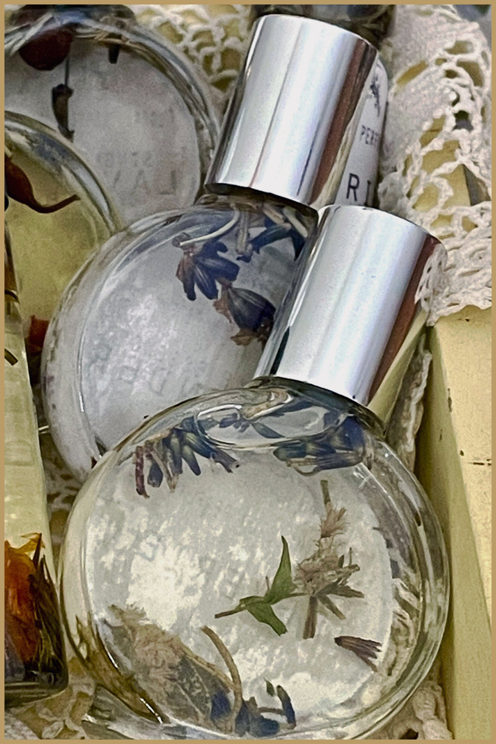 The Old Arm Chair Perfume bottle with silver cap and botanical elements in a decorative box