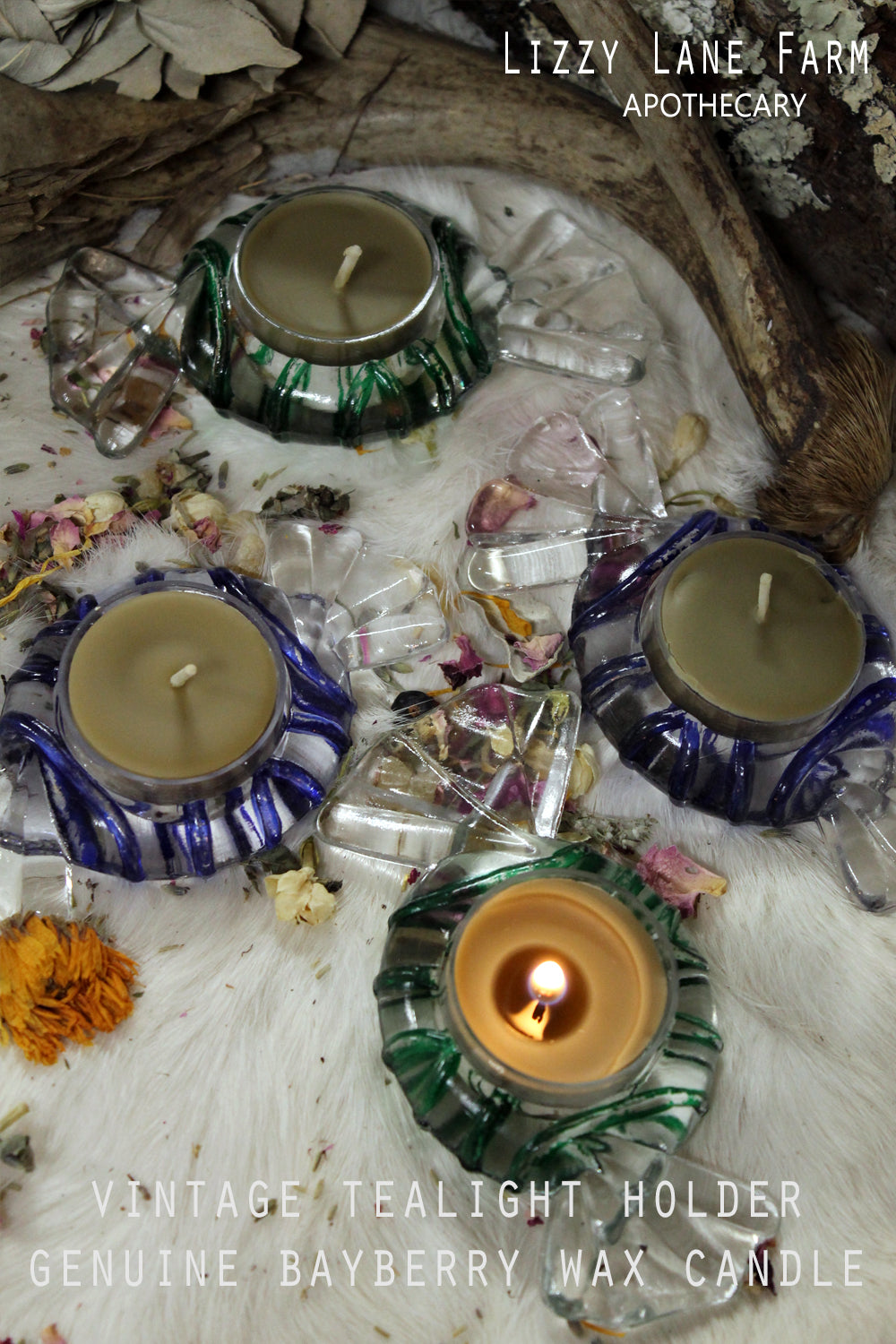 Vintage Candy Mint Shaped Tealight Holder with set of 2 Genuine Bayberry wax candles | Gift Box|