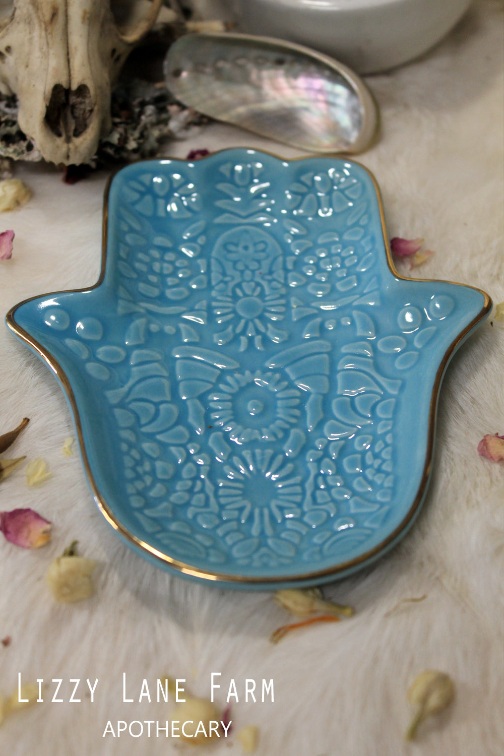Hamsa Hand Smudge Dish Incense Burner | Brings it's owner happiness, luck, health, and good fortune.