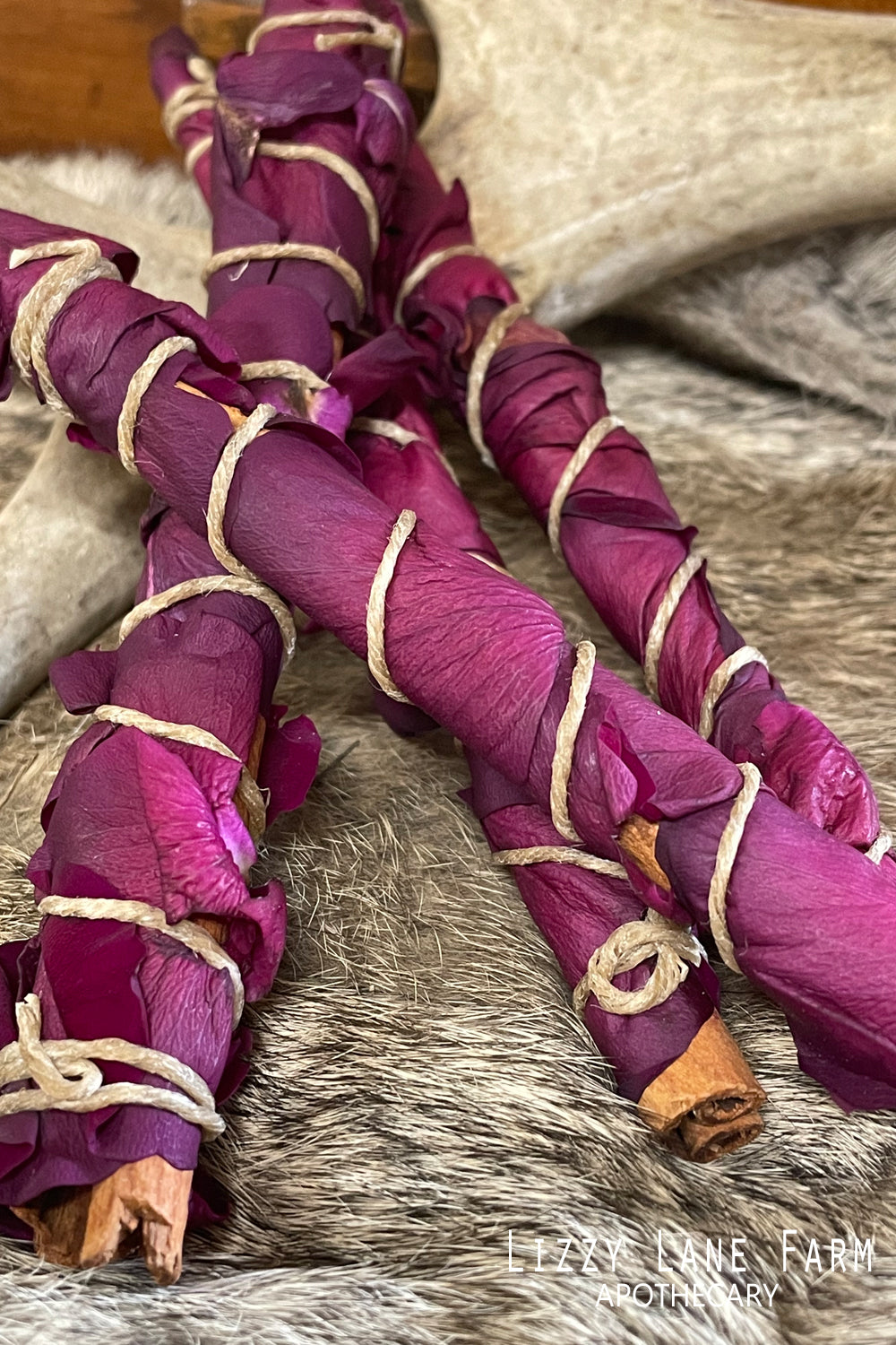 organic cinnamon and rose smudge stick