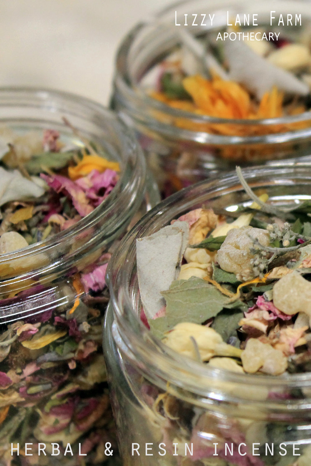 Close-up of our Frolic Herbal Incense Blend, featuring dried lavender, rose petals, chamomile, and natural resins. This beautifully fragrant, handcrafted mix is perfect for home fragrance, relaxation, and uplifting aromatherapy.
