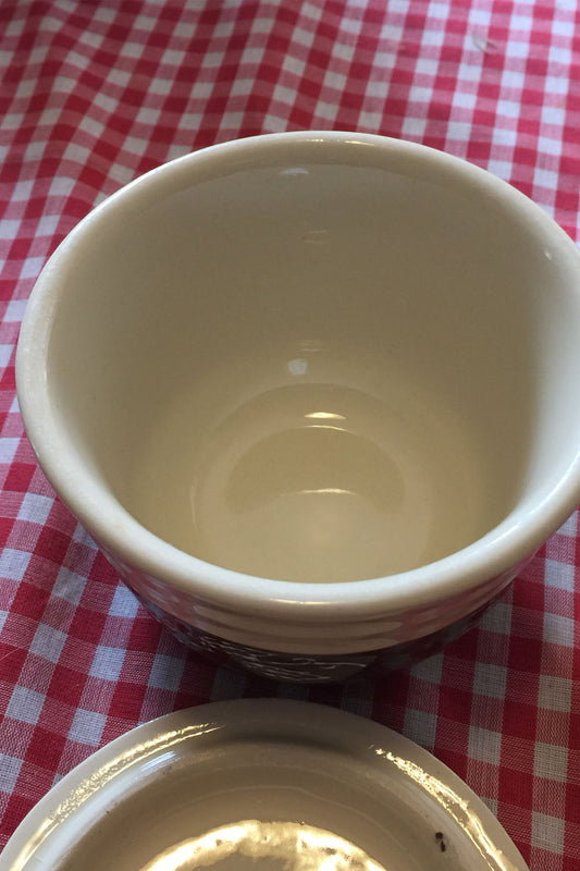 Oxford Pottery Covered Bowl- brown and cream star flower pattern - Lizzy Lane Farm Apothecary