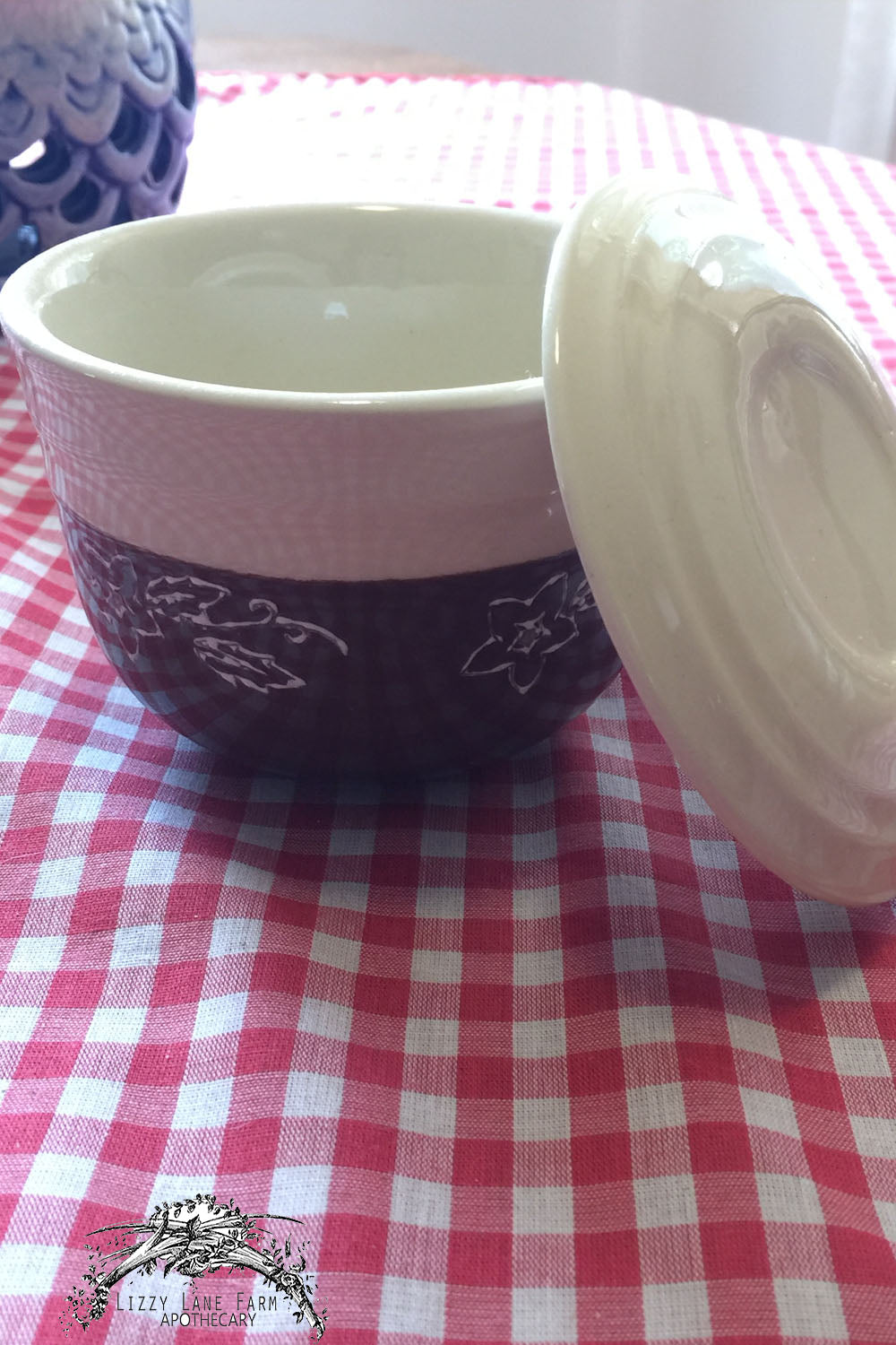 Oxford Pottery Covered Bowl- brown and cream star flower pattern - Lizzy Lane Farm Apothecary