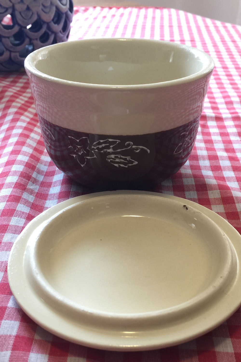 Oxford Pottery Covered Bowl- brown and cream star flower pattern - Lizzy Lane Farm Apothecary