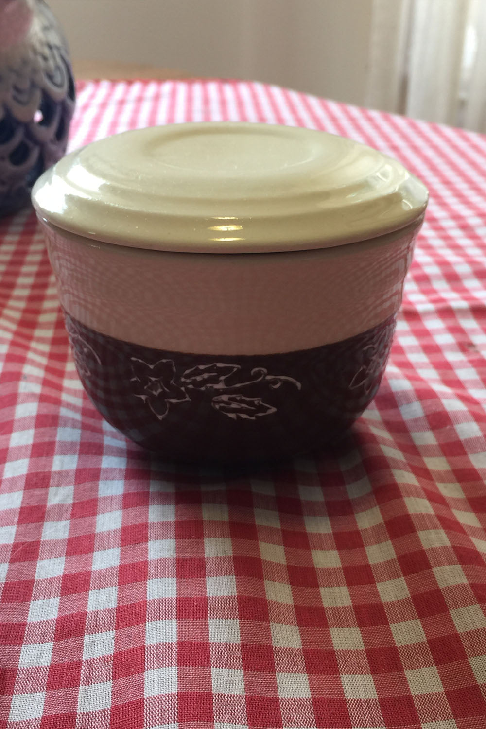 Oxford Pottery Covered Bowl- brown and cream star flower pattern - Lizzy Lane Farm Apothecary