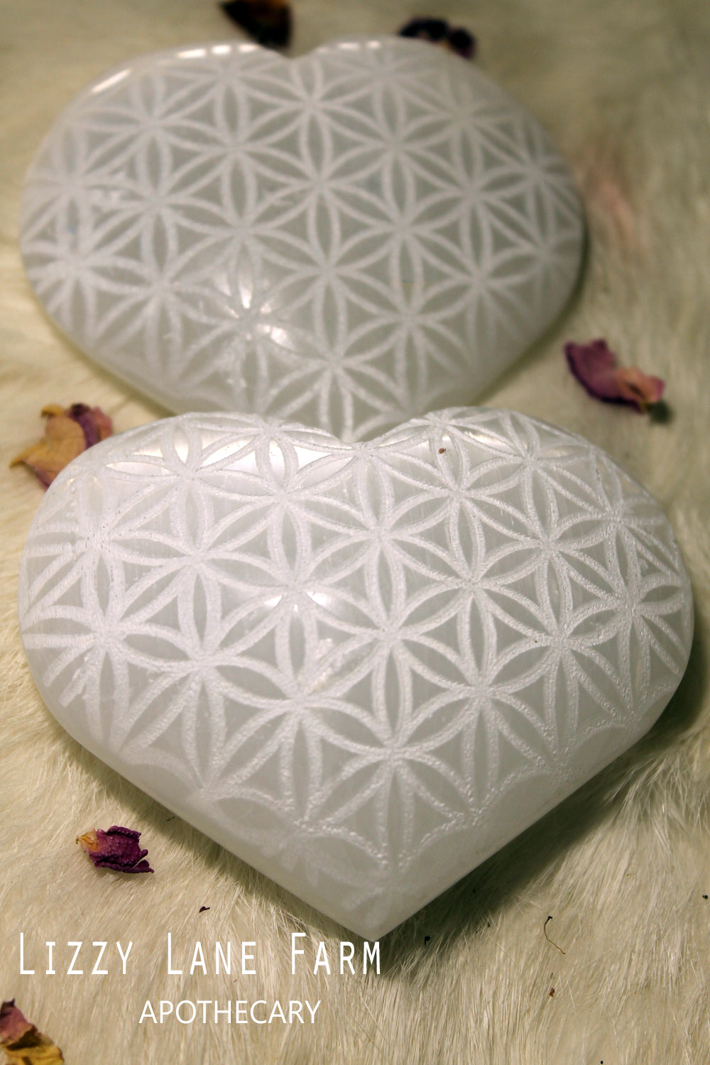 Selenite Heart- Flower of Life Engraved Heart