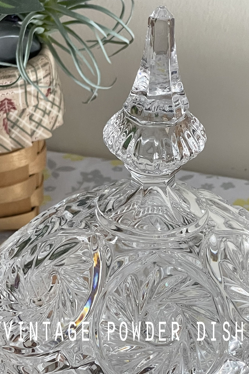 Vintage Vanity Powder Jar Gift Set, Large Cut Crystal Covered Powder Dish