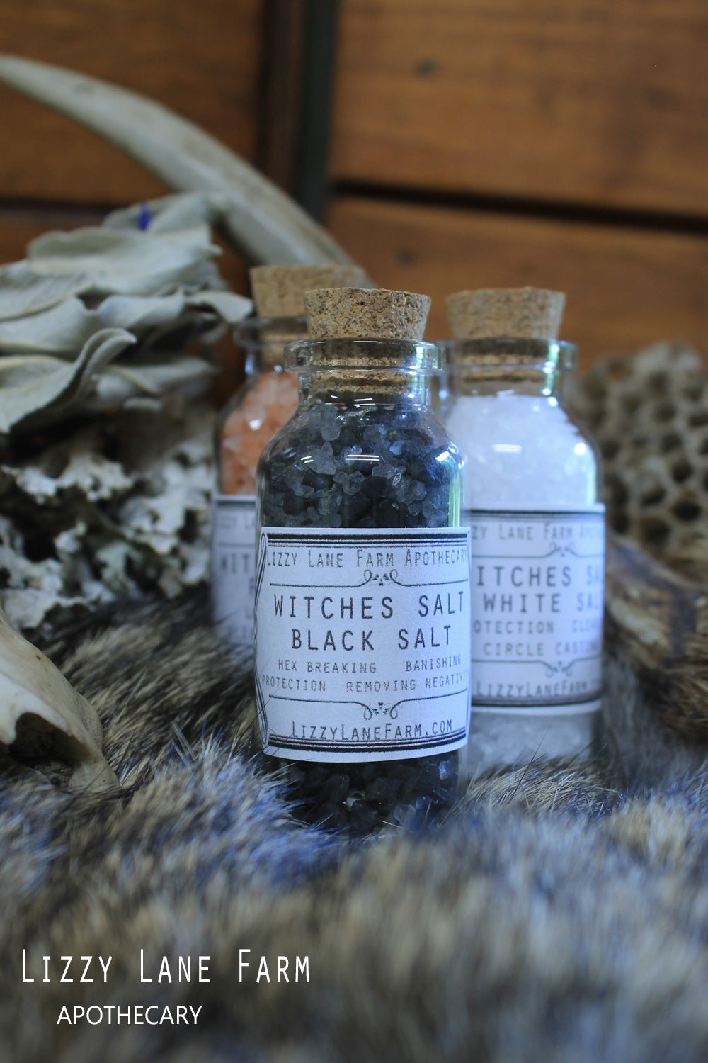 Witches Trio of colored spell salt. White, Black and Pink. Gift Boxed