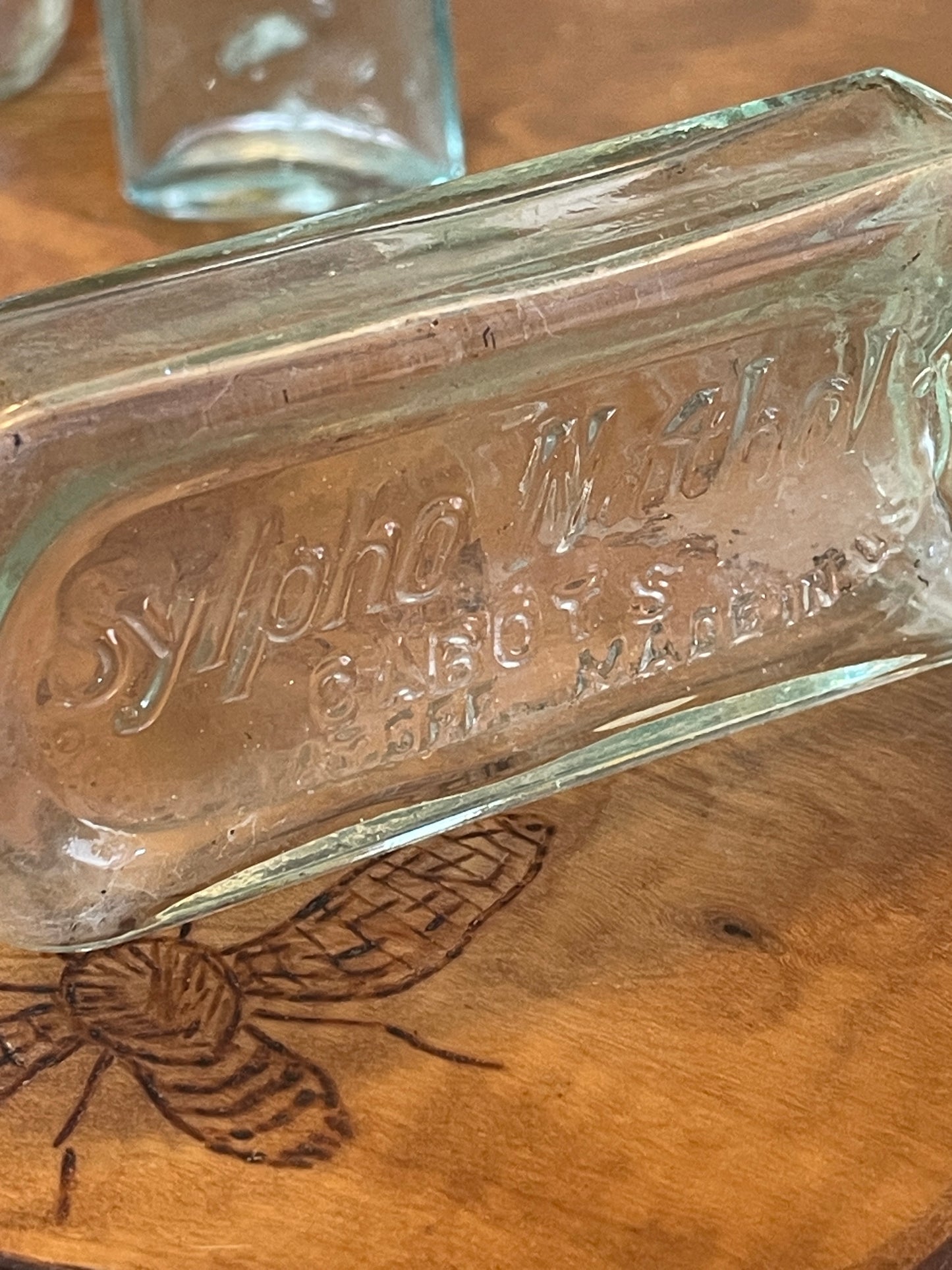 Beautiful Antique Cabot's Sylpho-Nathol Embossed Clear Glass Bottle