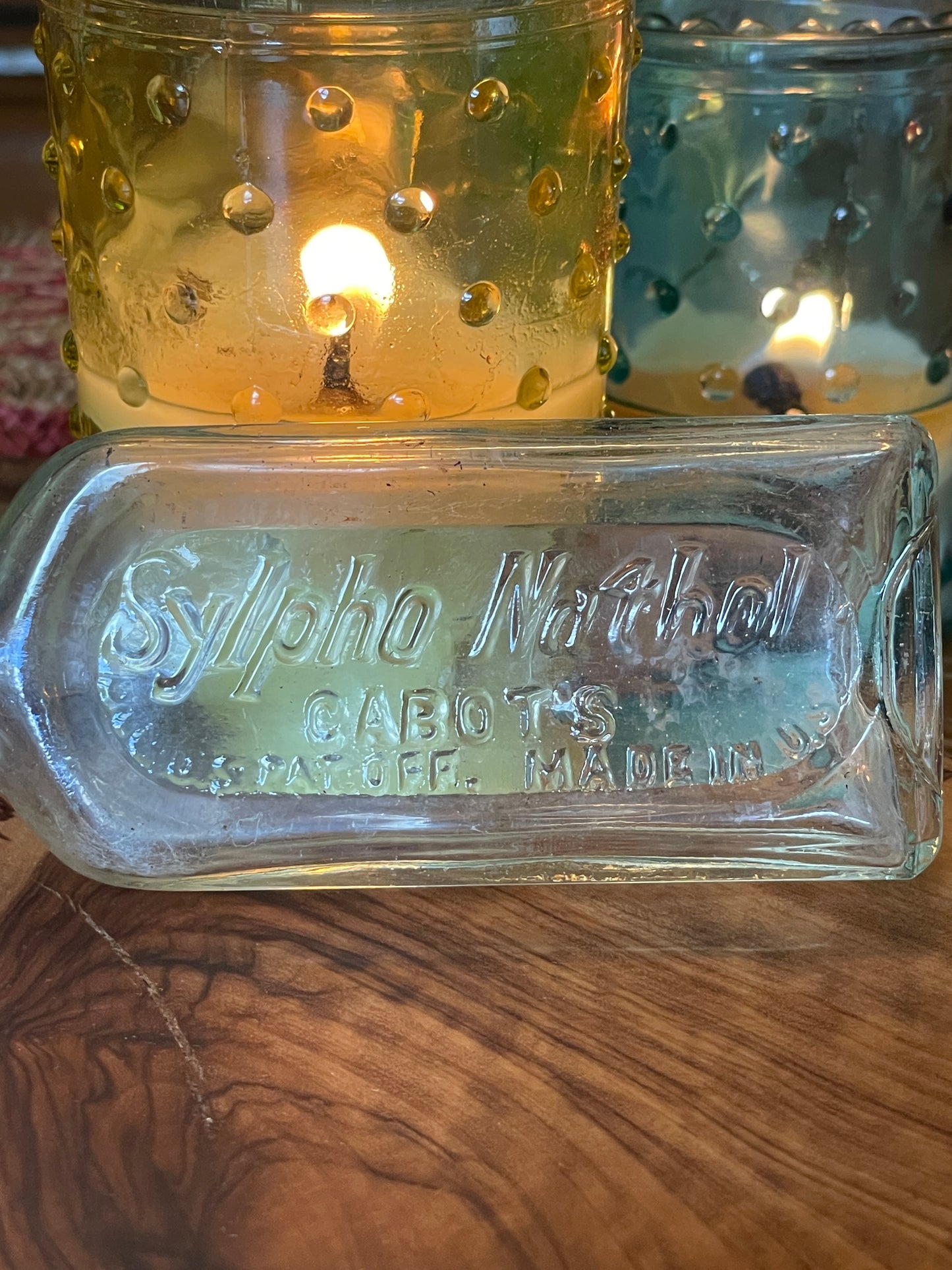 Beautiful Antique Cabot's Sylpho-Nathol Embossed Clear Glass Bottle