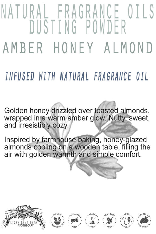scent description card Golden honey drizzled over toasted almonds, wrapped in a warm amber glow. Nutty, sweet, and irresistibly cozy.