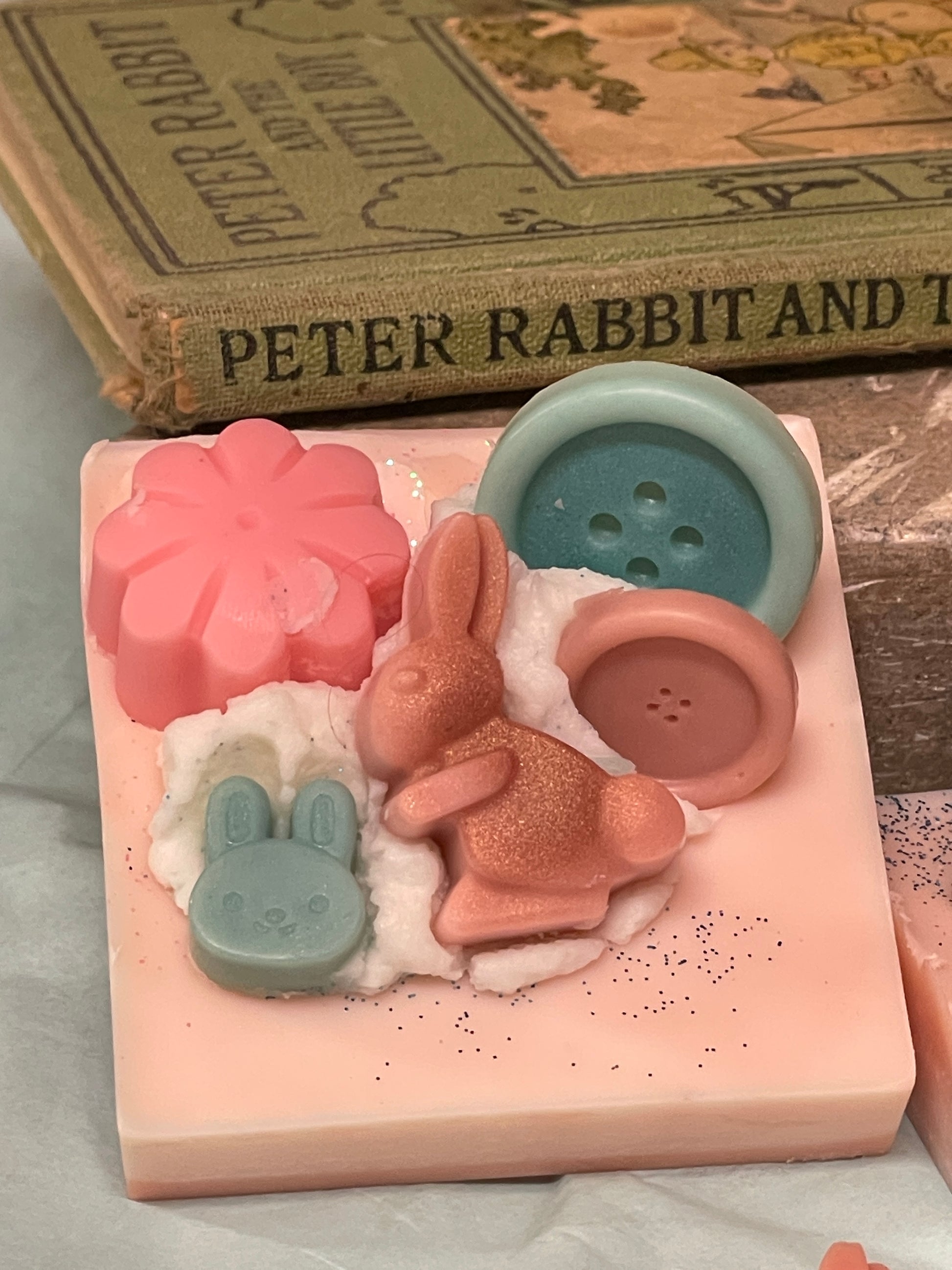 Bunnies & Buttons Easter Wax Melt | Organic Soy Wax | Citrus & Herbal Spring Scent | Peter Rabbit Inspired | Biodegradable Glitter & Mica