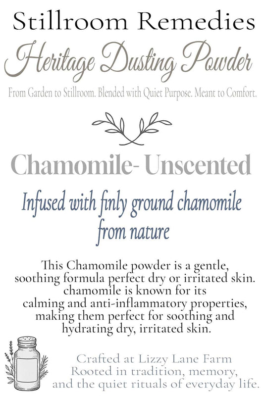 hover product card for herbal chamomile heritage dusting powder.