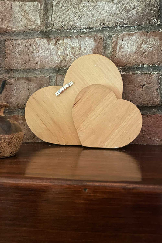 heart-shaped  hand painted wooden wall decor--back side with hanger