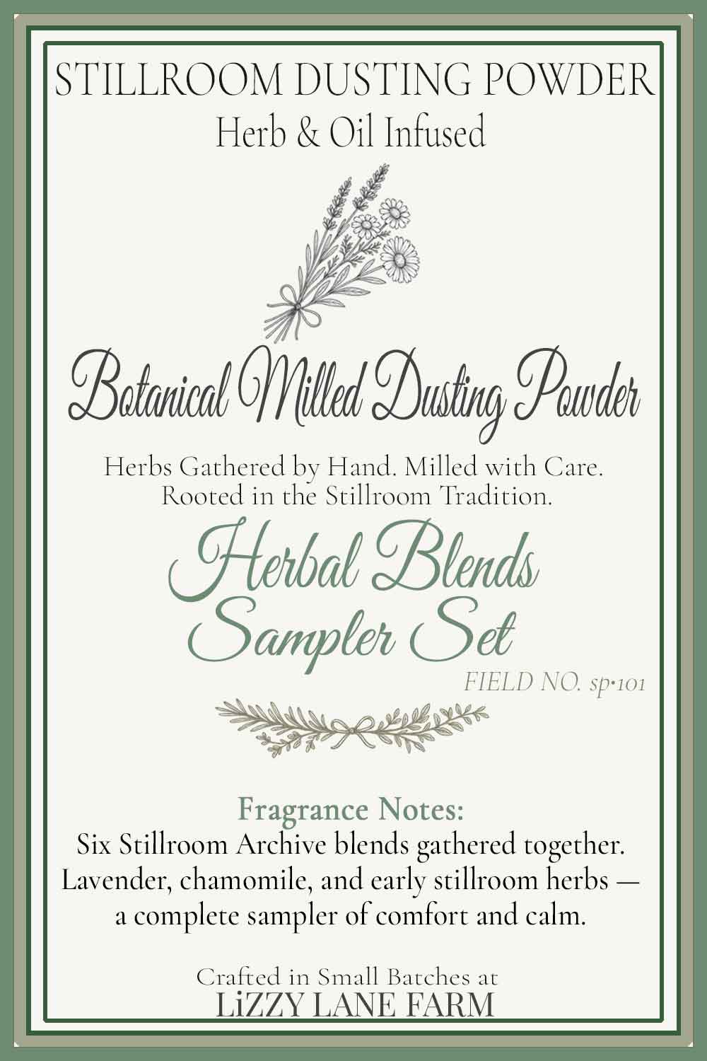 Herbal Dusting Powder Sampler Set | 6 Talc-Free Body Powders | Stillroom Archive Coin Envelopes