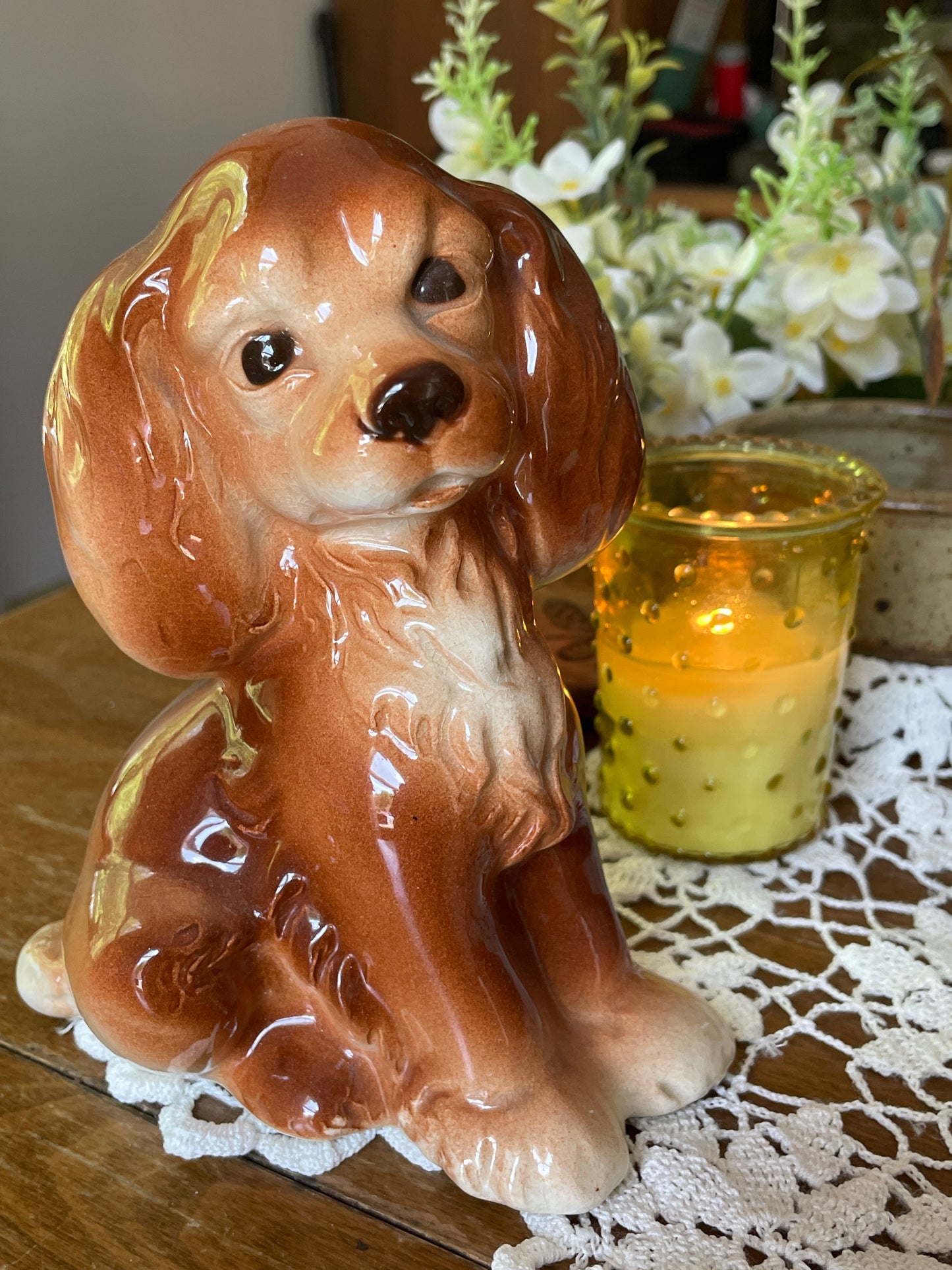 Vintage Spaniel Dog Figurine| Large Porcelain Dog Figurine