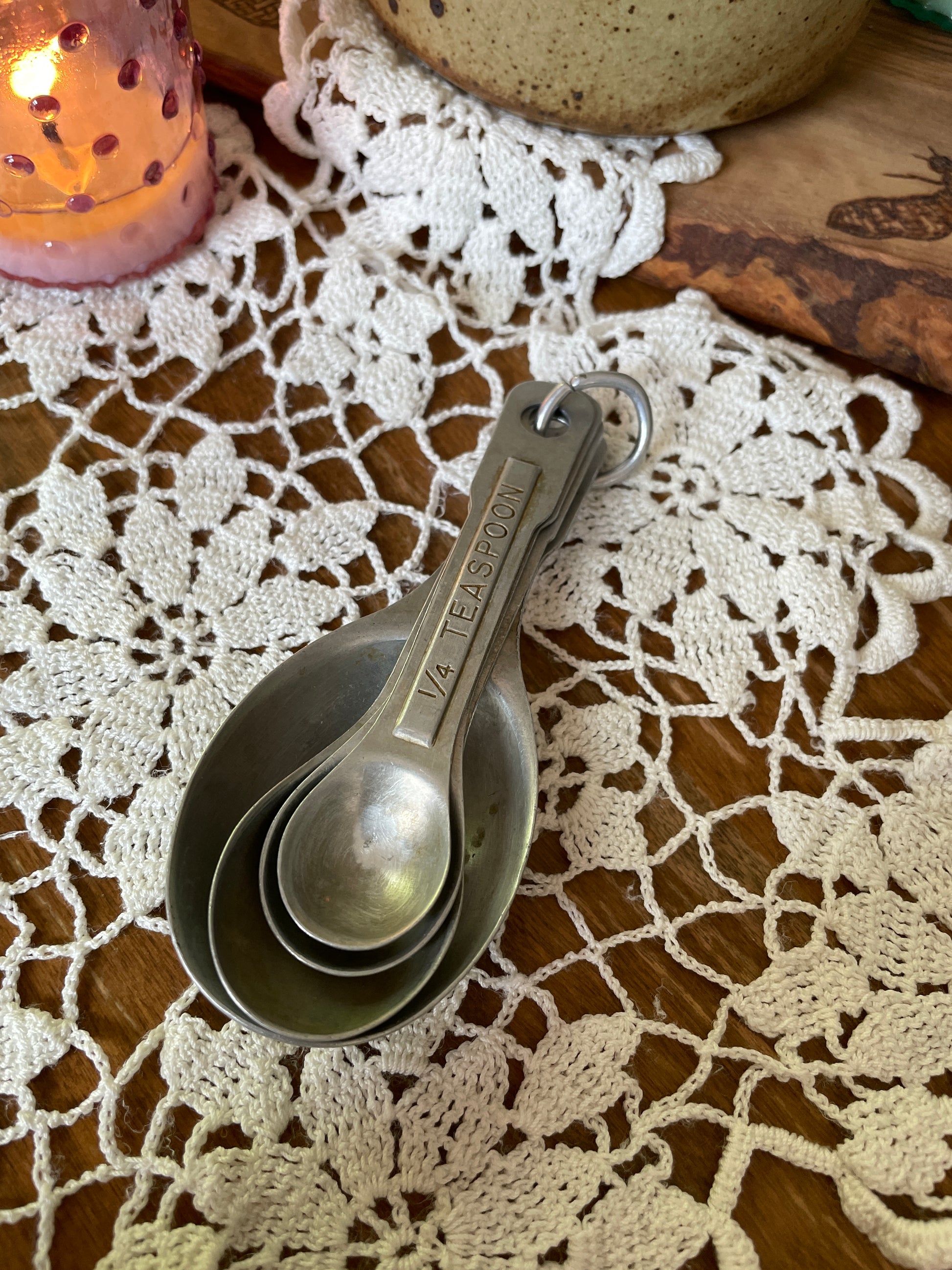 Vintage US Standard Aluminum Measuring 4 Pc Set Spoons Farmhouse Kitchen Decor