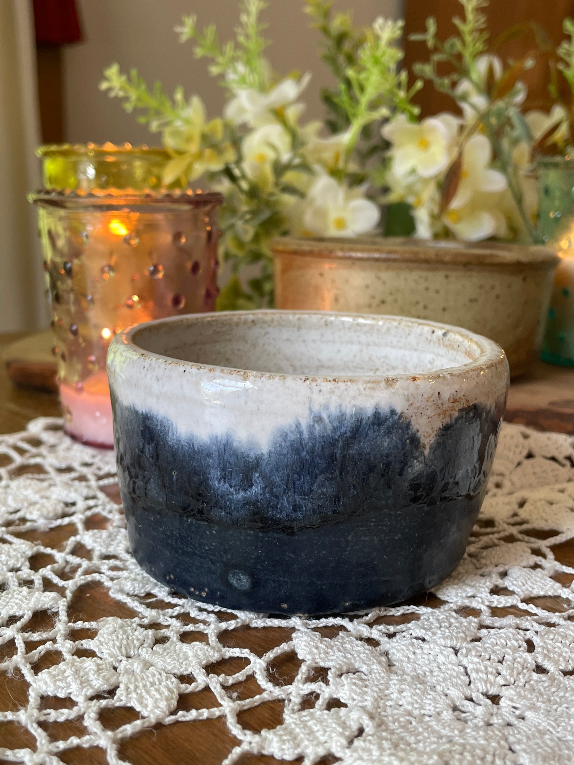 Handmade Pottery Small Bowl | Blue and White Glaze