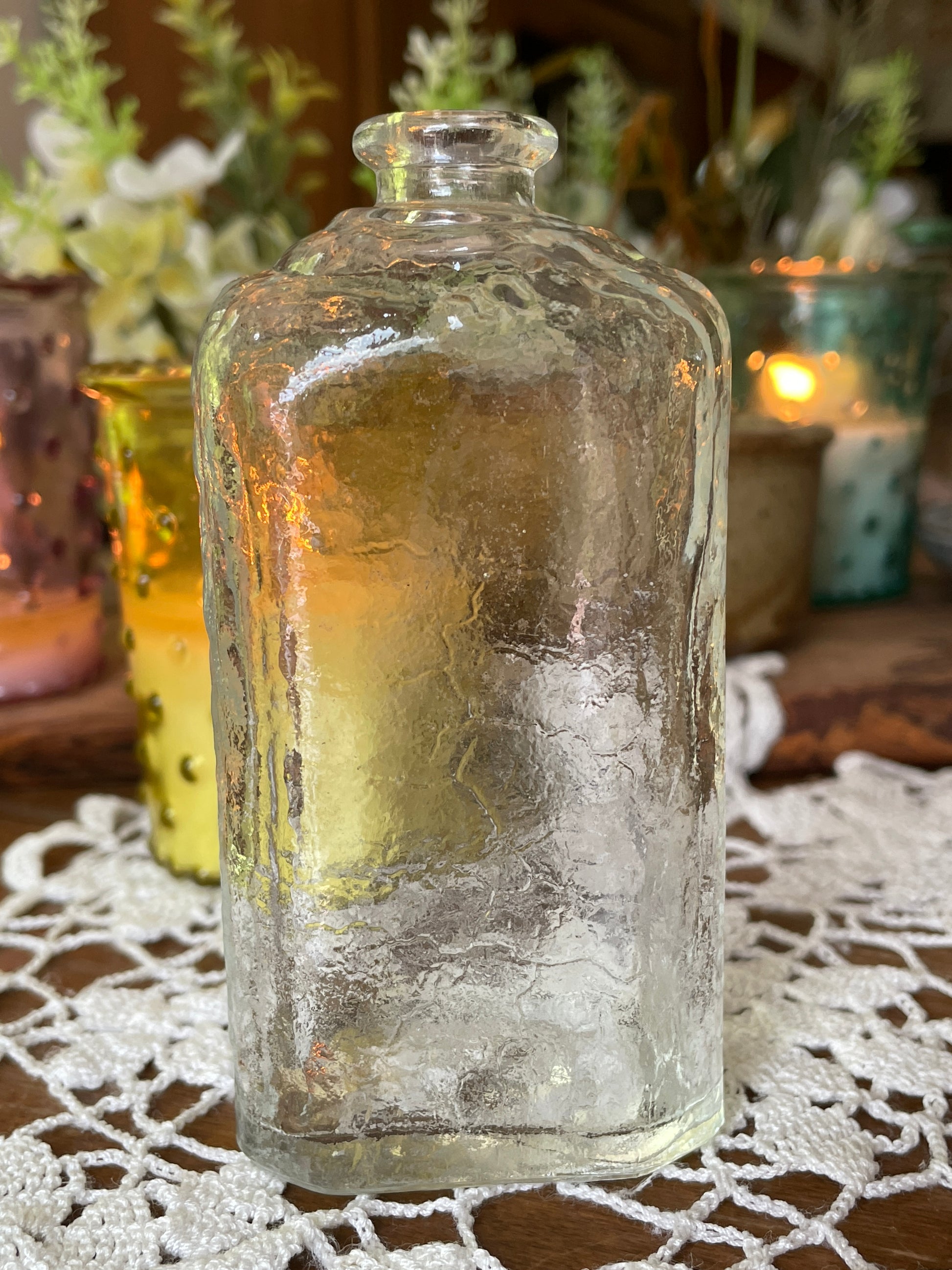 Vintage Square Wavy Glass Cork Top Bottle