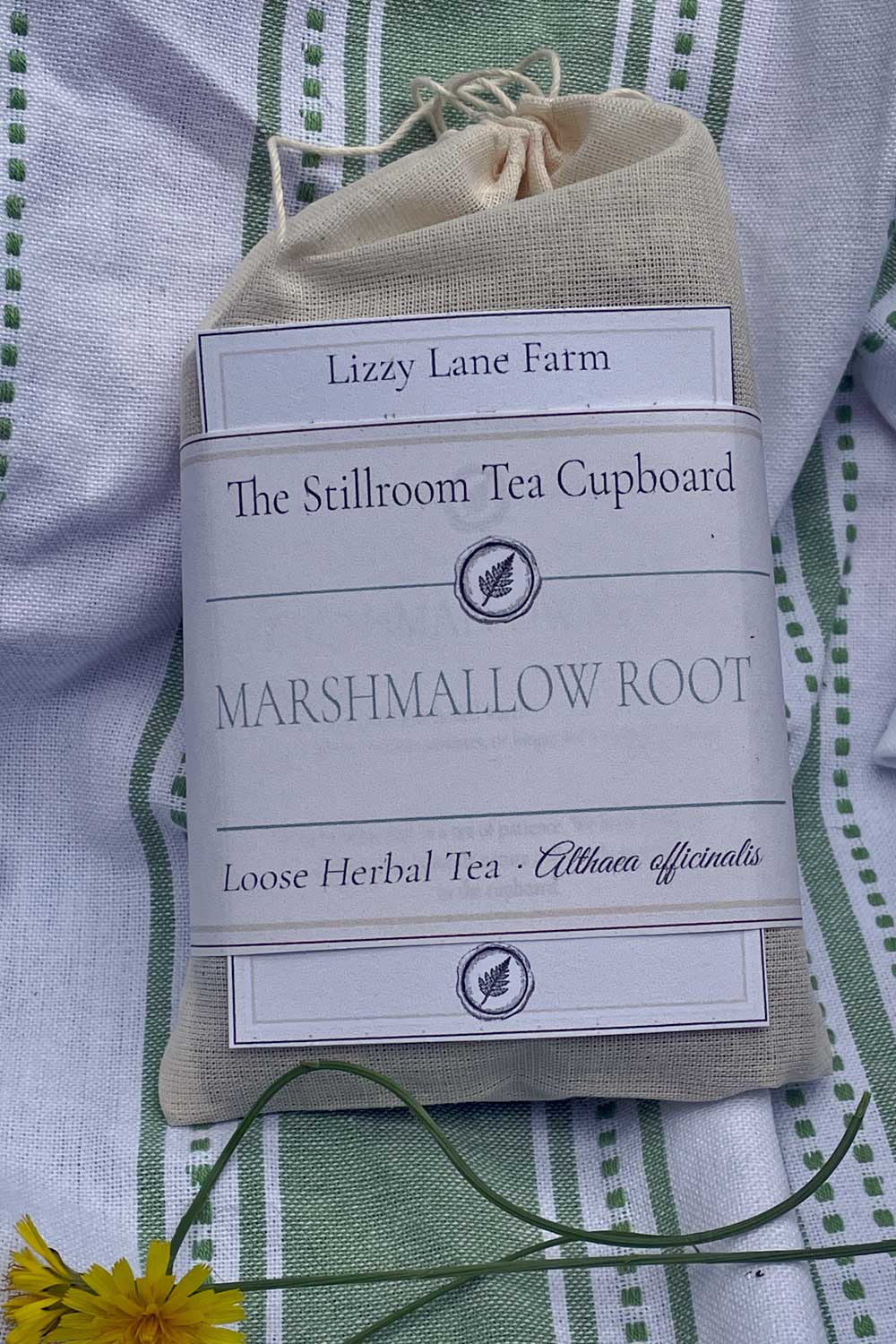 marshmallow root tea in a muslin bag