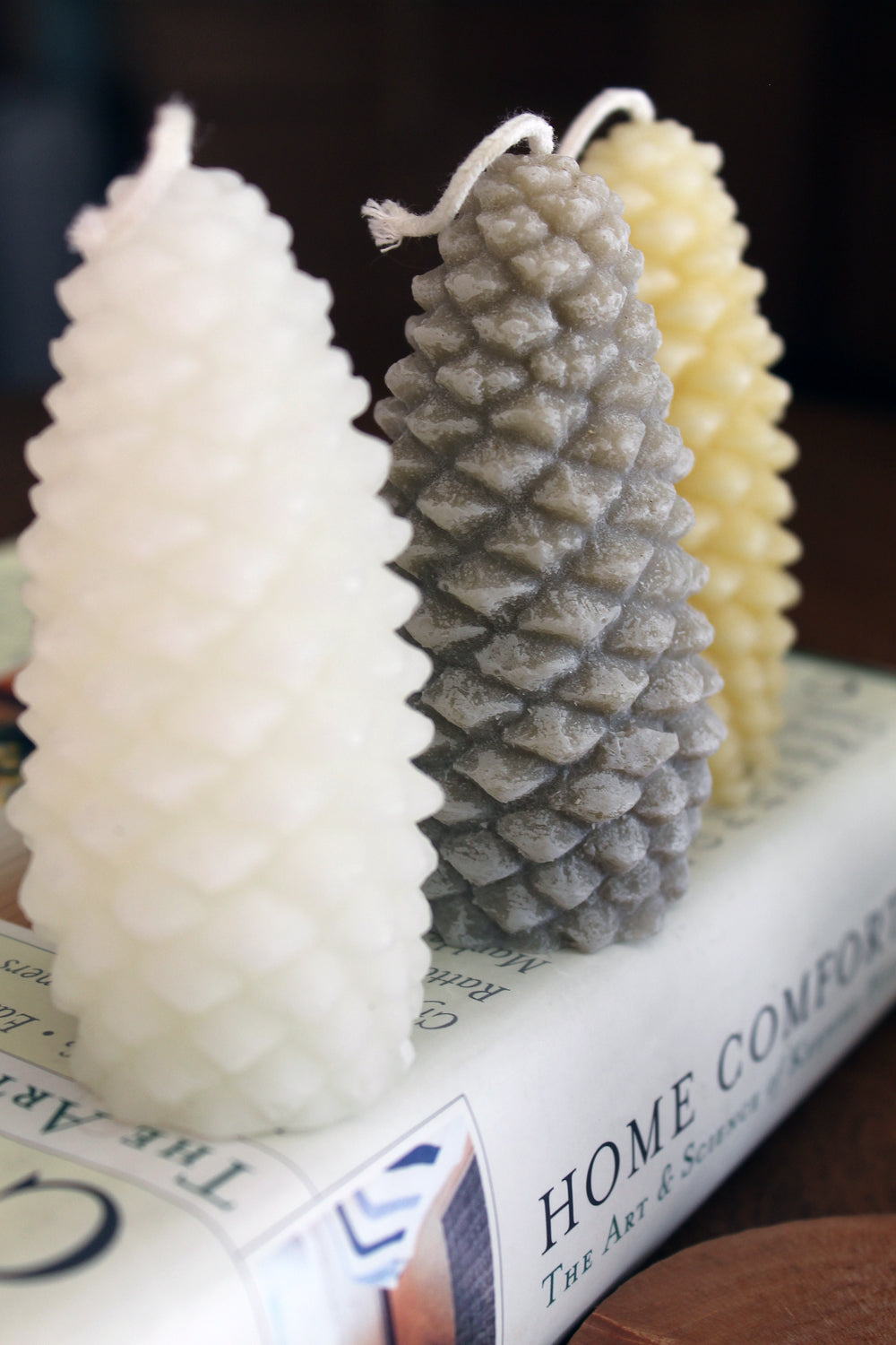 white beeswax pinecone candle