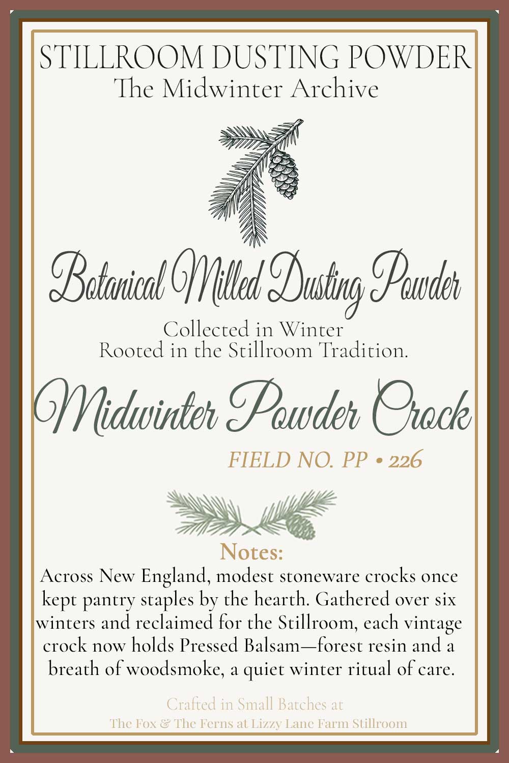 hover informational card- midwinter powder crock, the making of the powder and the vintage crock