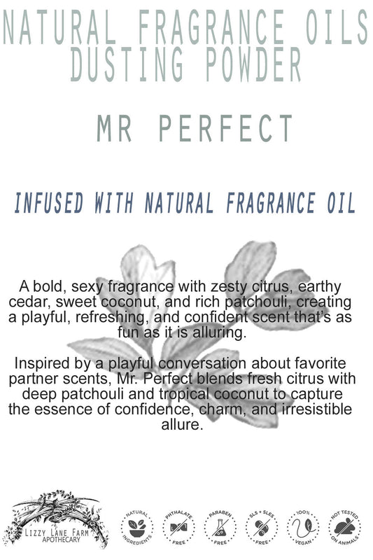 sexy, citrus, coconut, patchouli, earthy, fresh, bold, confident, fun, alluring, natural, body powder, masculine, playful