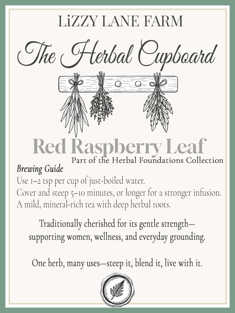 a close up of the red raspberry tea brewing guide included with every bundle of fresh red raspberry tea.