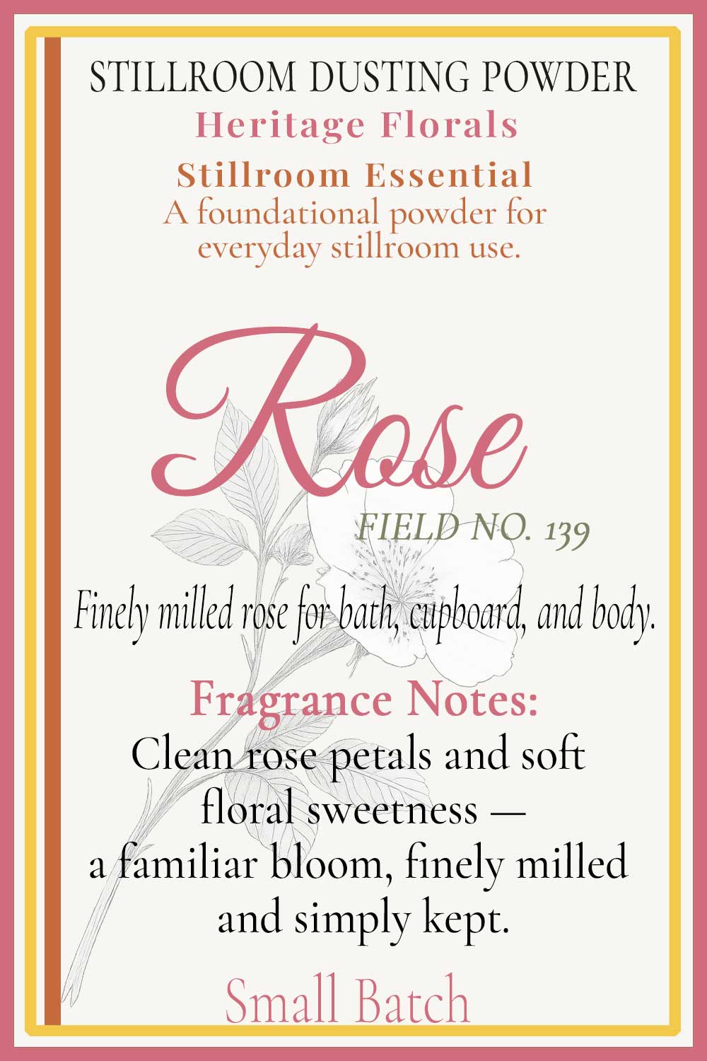 rose dusting powder information card