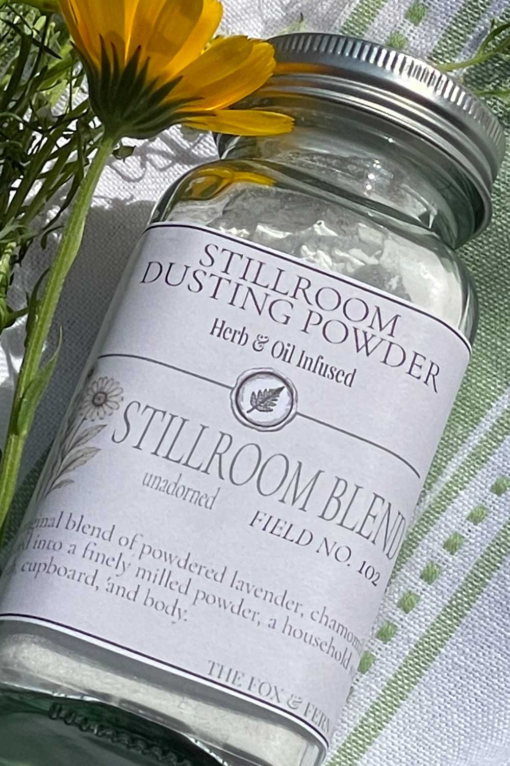 stillroom blend dusting powder, herbal dusting powder jar