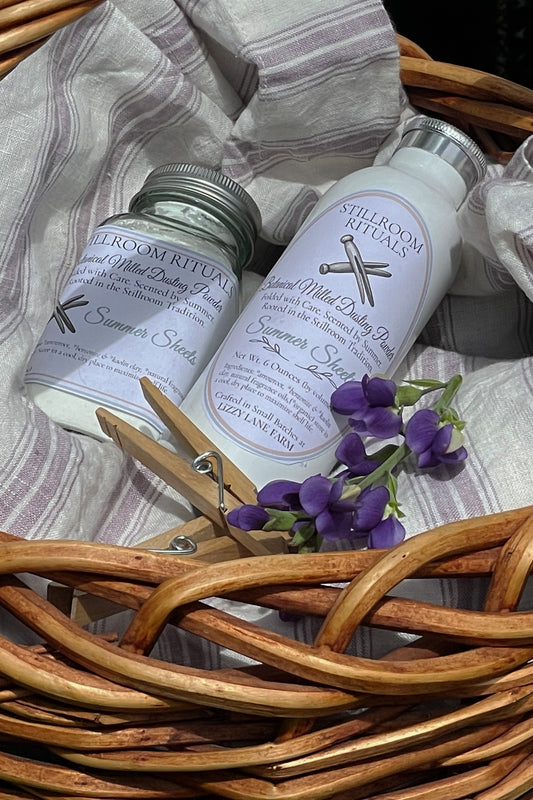 botanical milled natural dusting body powder shaker bottle. Stillroom summer sheets- summer body powder