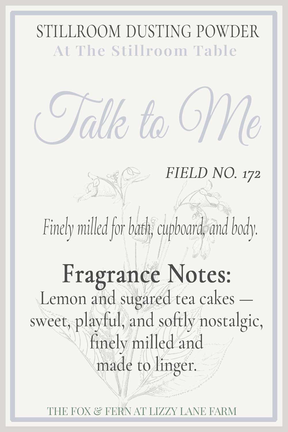 hover card for talk to me dusting powder.